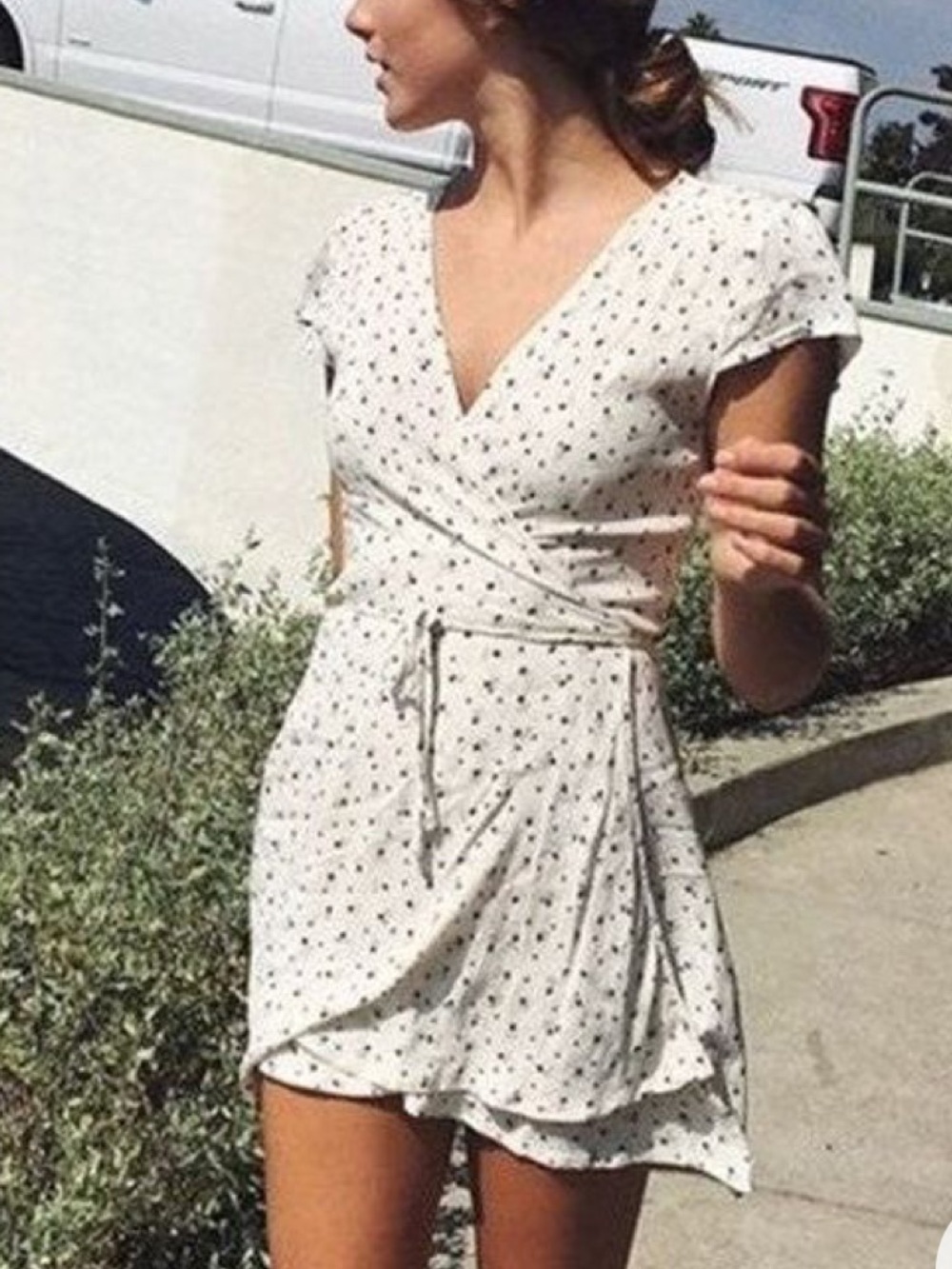 Brandy Melville White Mini Wrap Dress with Navy Floral Print